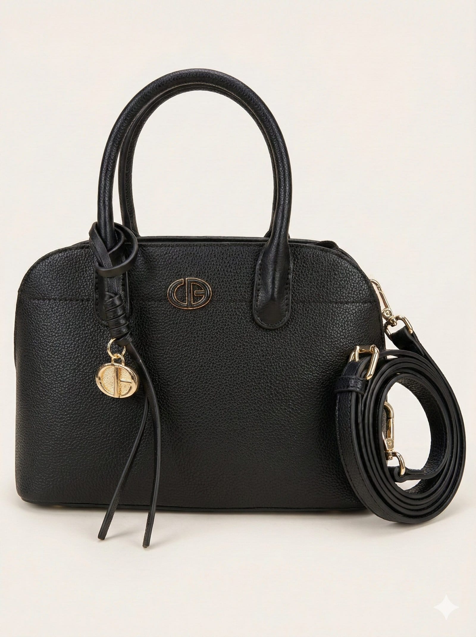 The Pebbled Dome Satchel with Charm – Classic Black