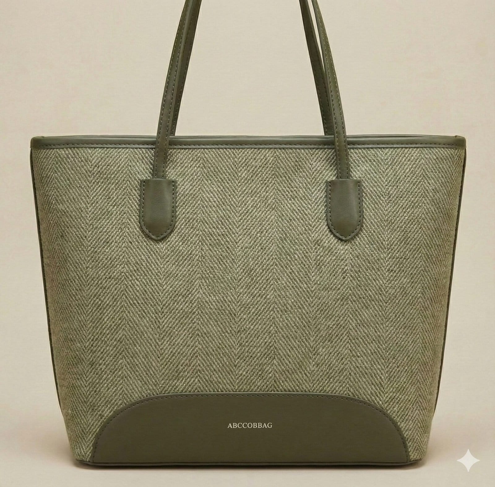 The Siena Herringbone Woven Tote Olive Green