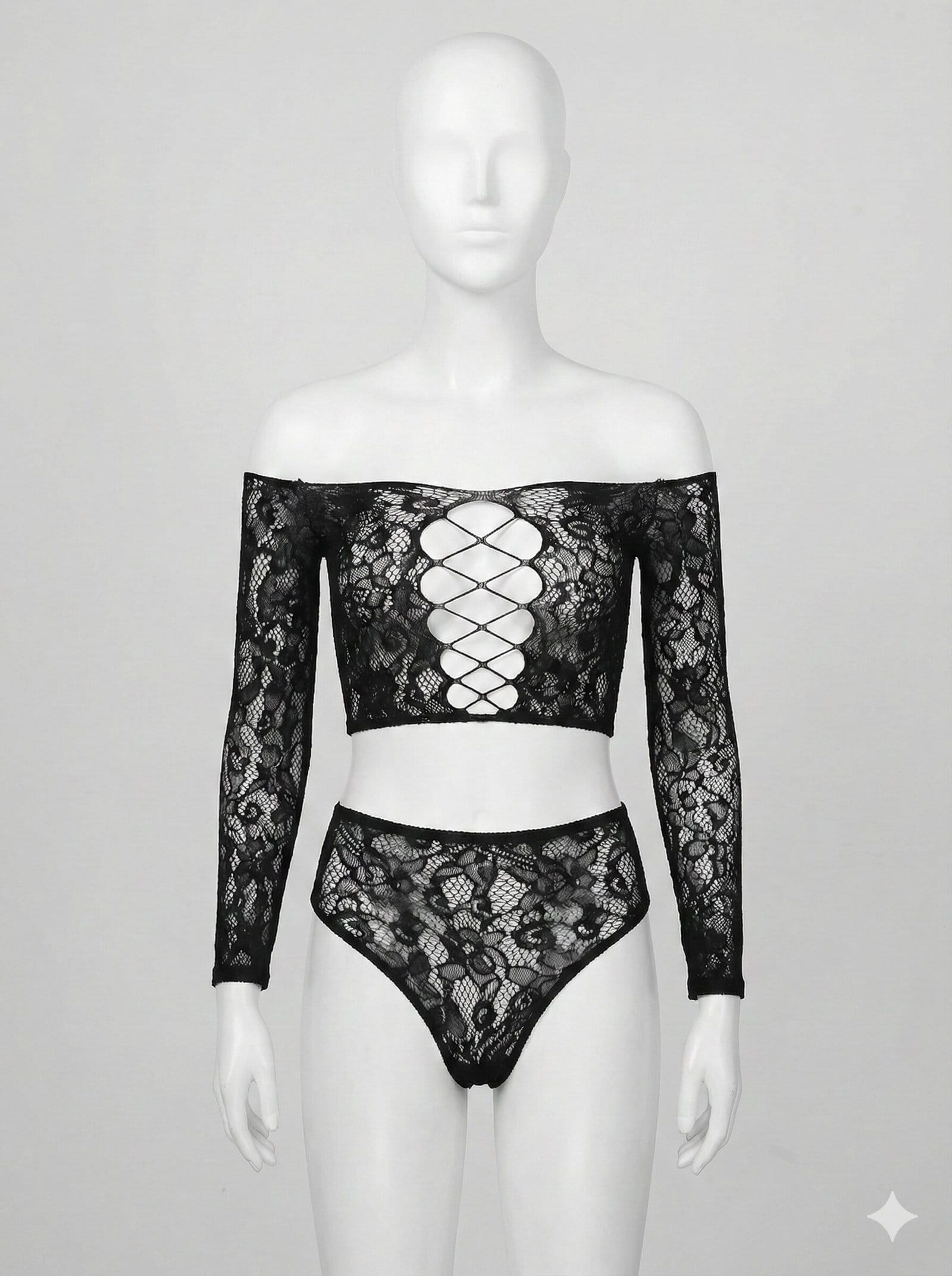 Long-Sleeve Lace Crop Top & Panty Set