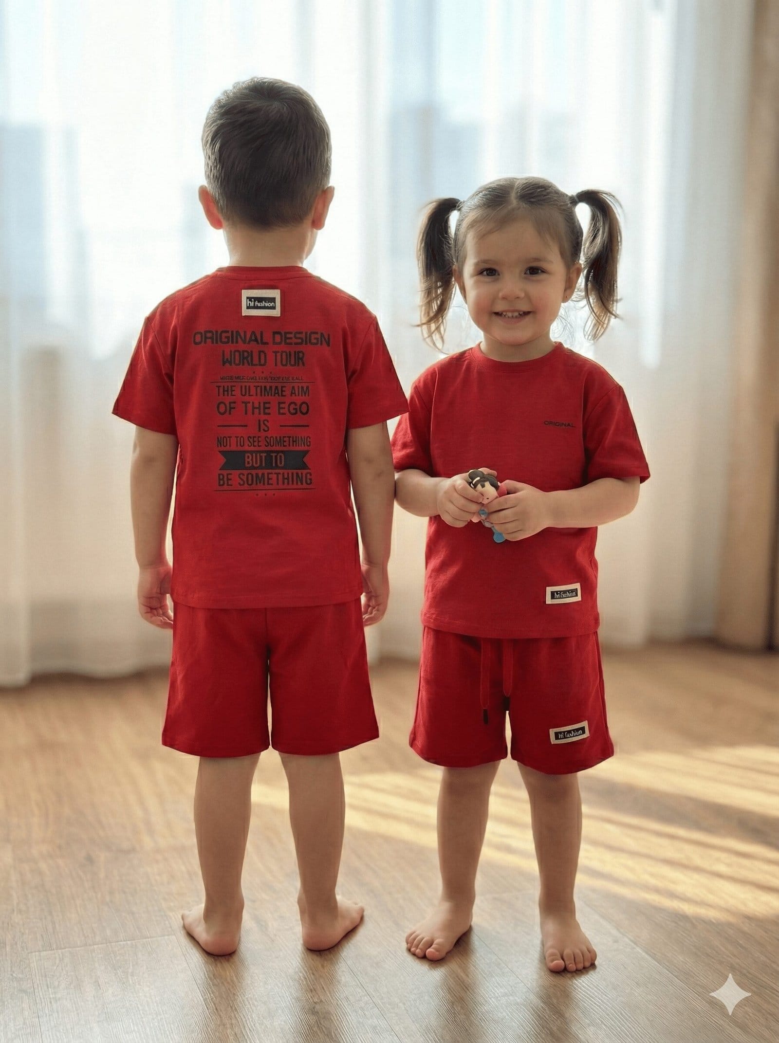 "Hi Fashion" Bold Red Streetwear Duo