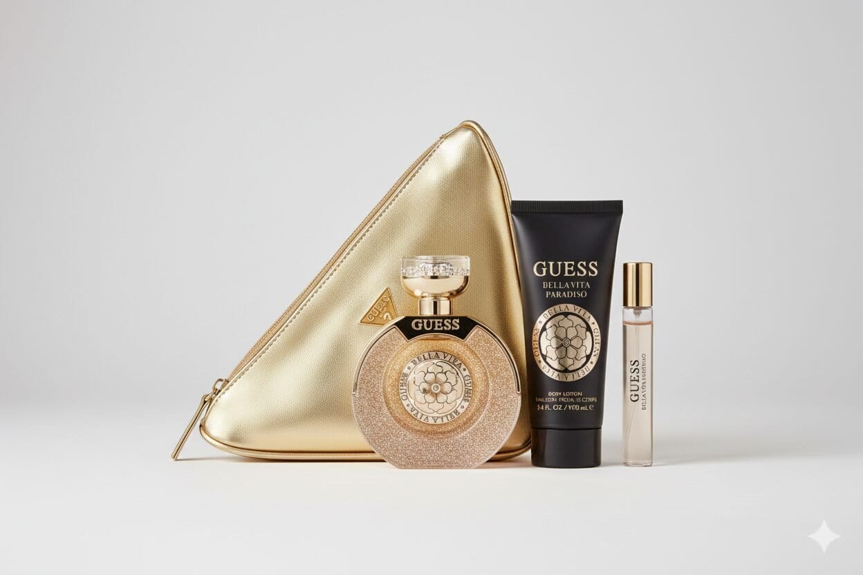 GUESS Bella Vita Paradiso  Fragrance Gift Set for Women with Gold Travel Pouch