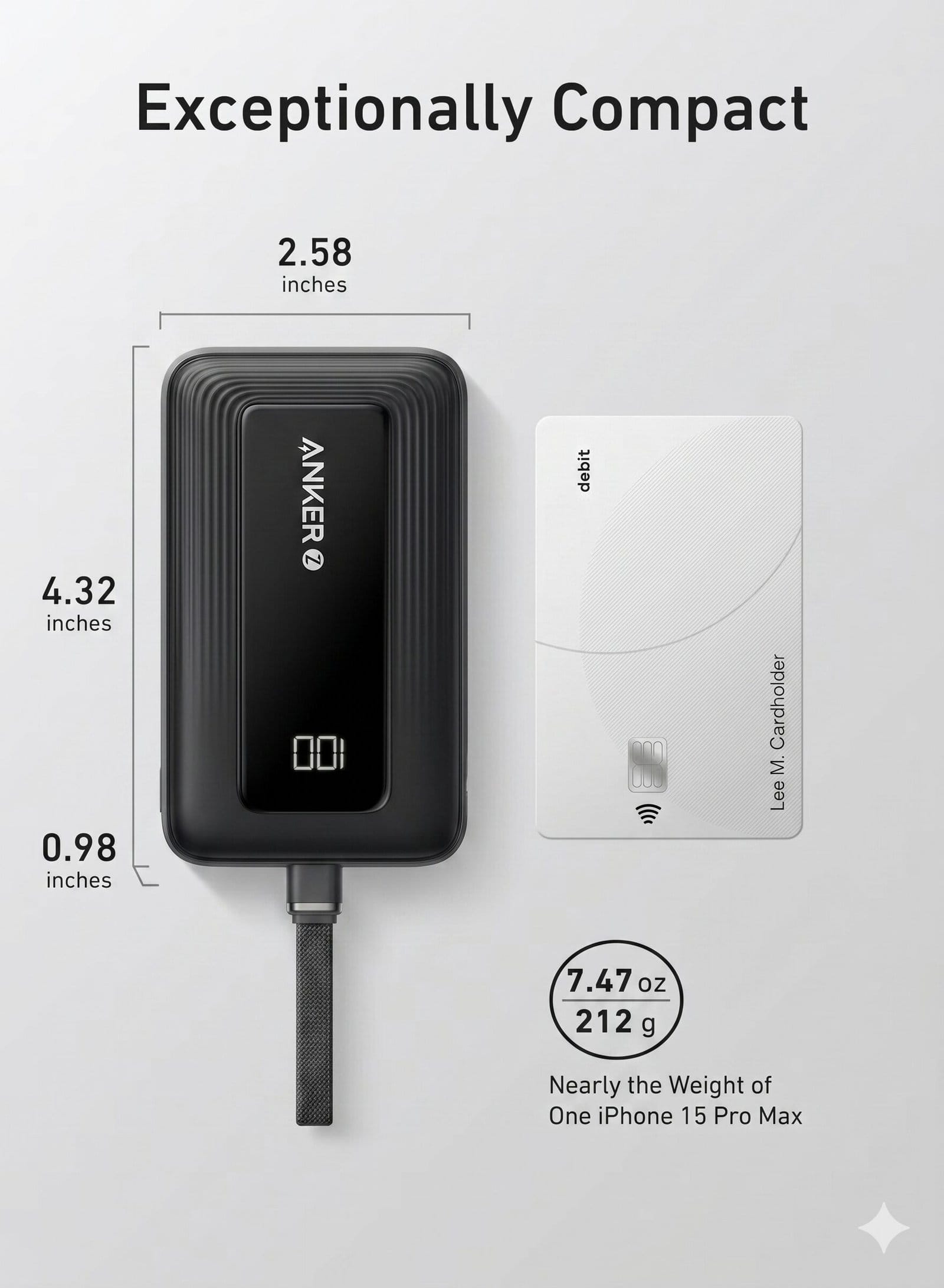 Anker Zolo Power Bank, 10,000mAh 30W High-Speed Portable Charger with Built-In USB-C Cable