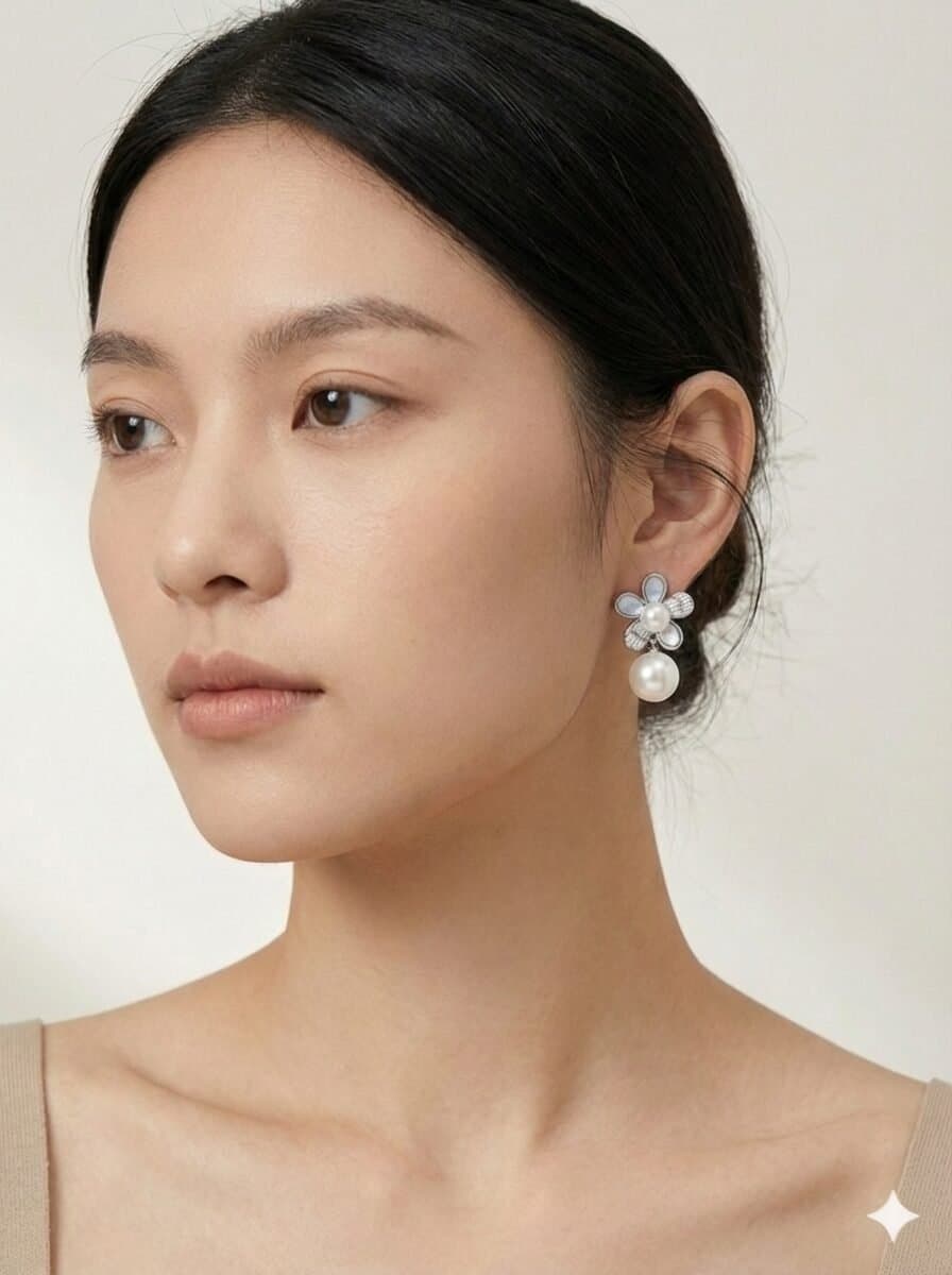 The "Azure Whisper" Floral Pearl Drop Jewelry Set — image 6