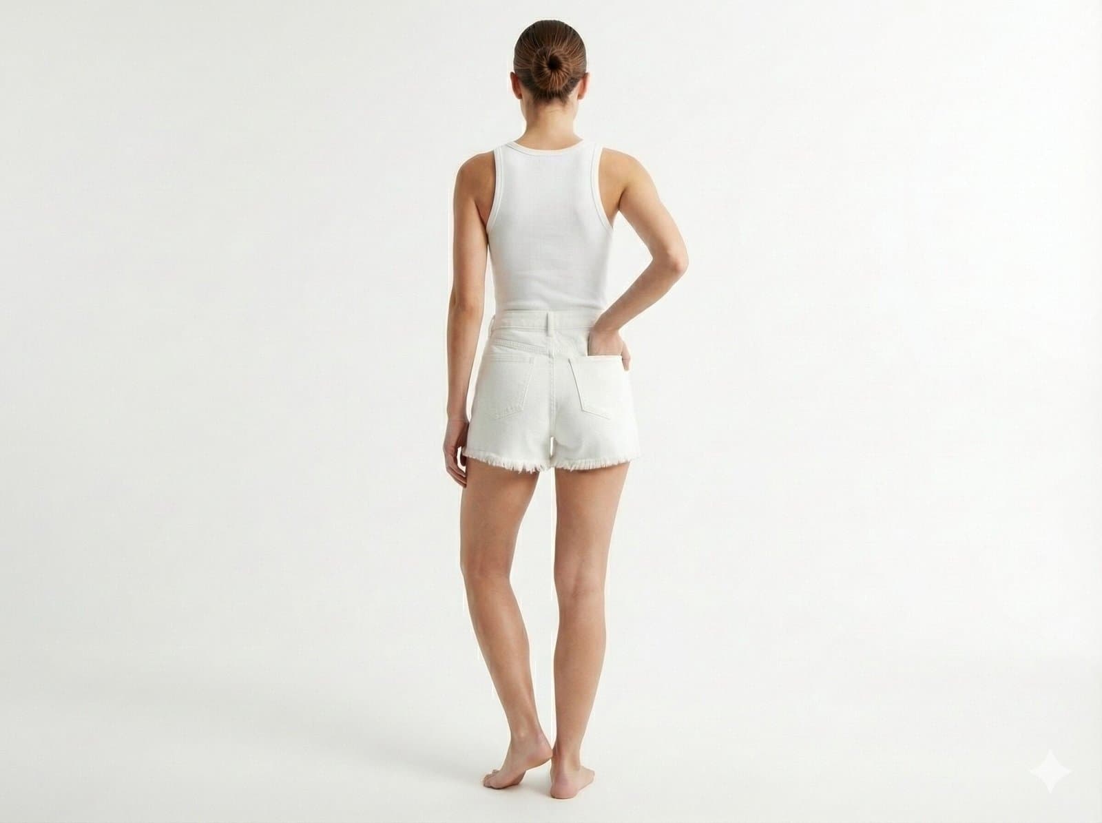 High-Rise Crystal Studded Distressed White Denim Shorts — image 3