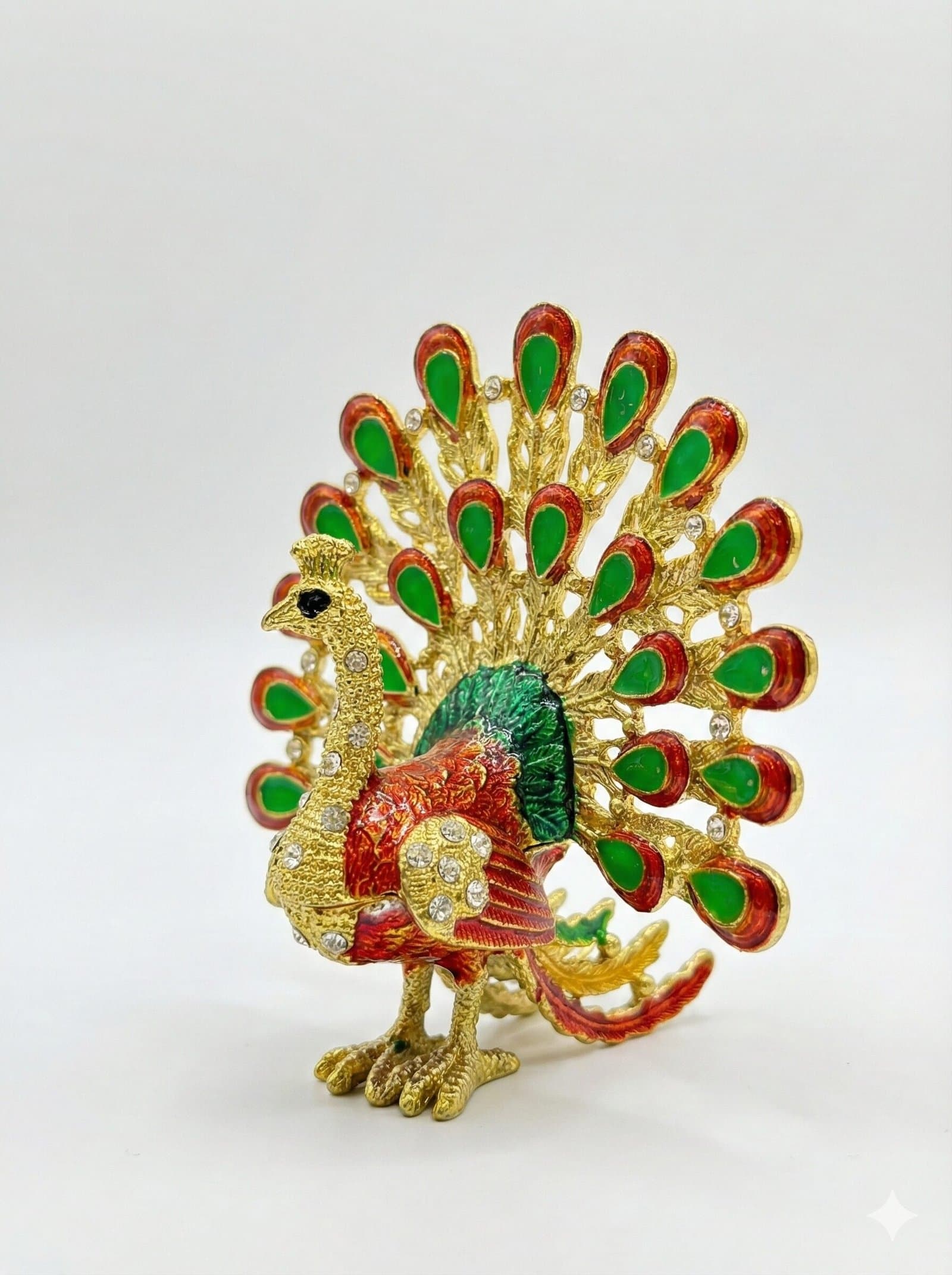 Imperial Red & Gold Peacock – Jeweled Trinket Box — image 3