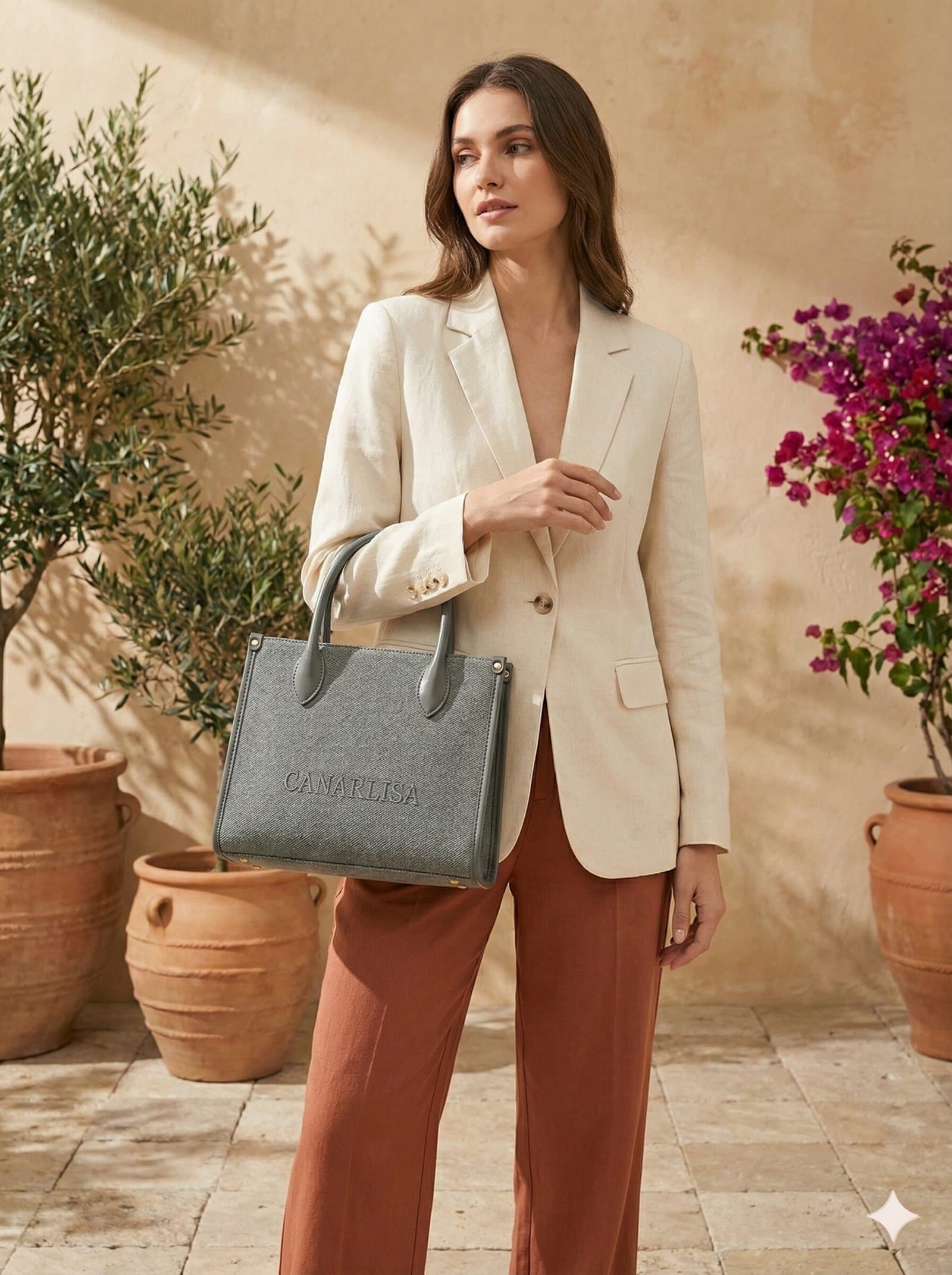 Canarlisa Structured Canvas Tote Bag – Heather Grey — image 4