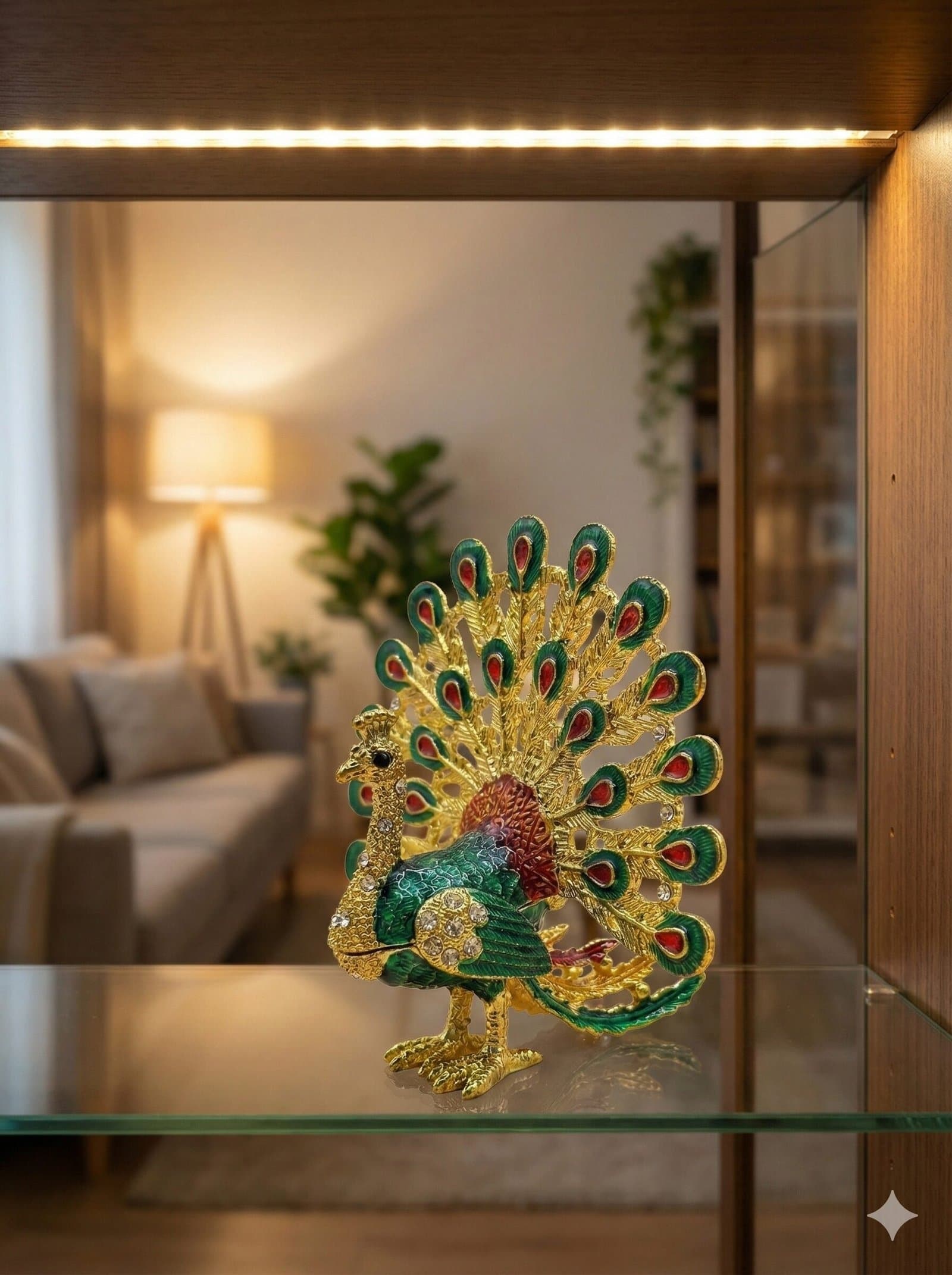 Regal Fanned Peacock Jeweled Trinket Box Souvenir — image 1