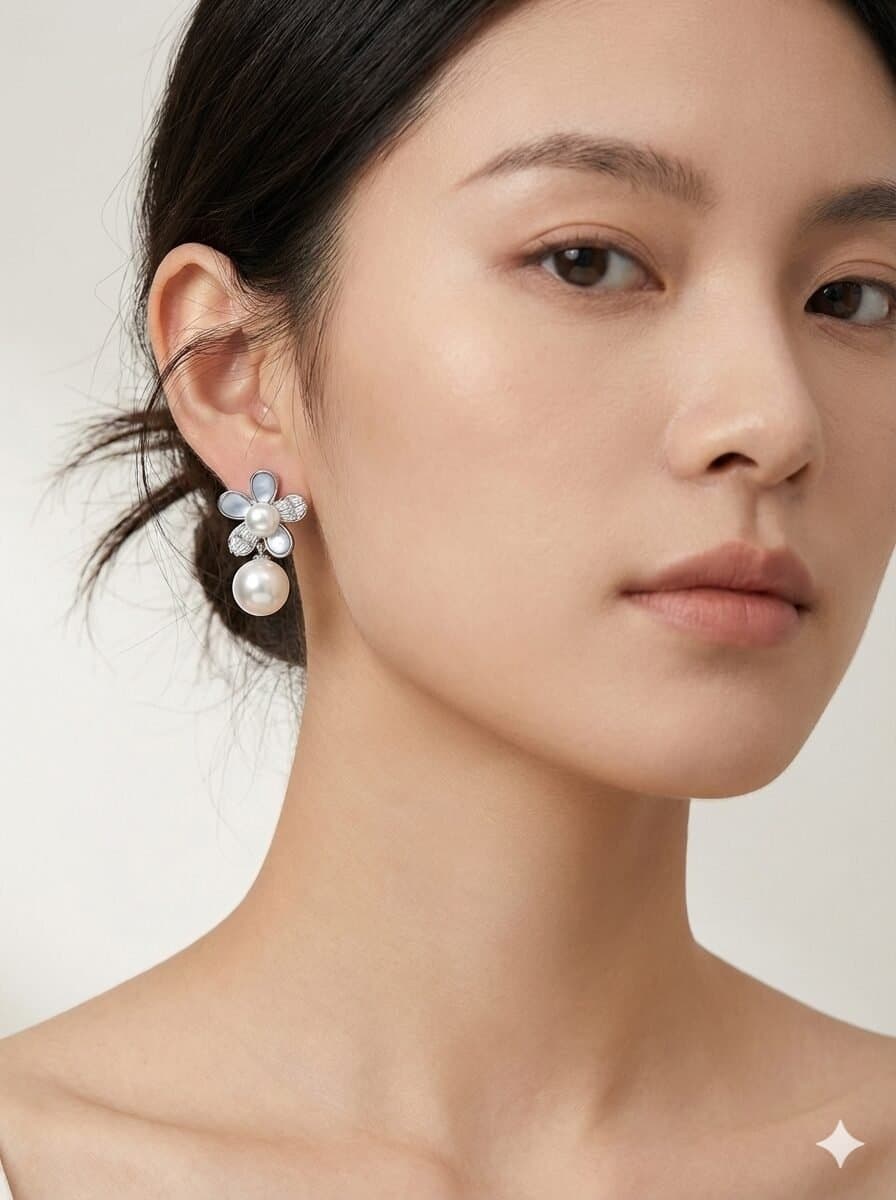 The "Azure Whisper" Floral Pearl Drop Jewelry Set — image 5
