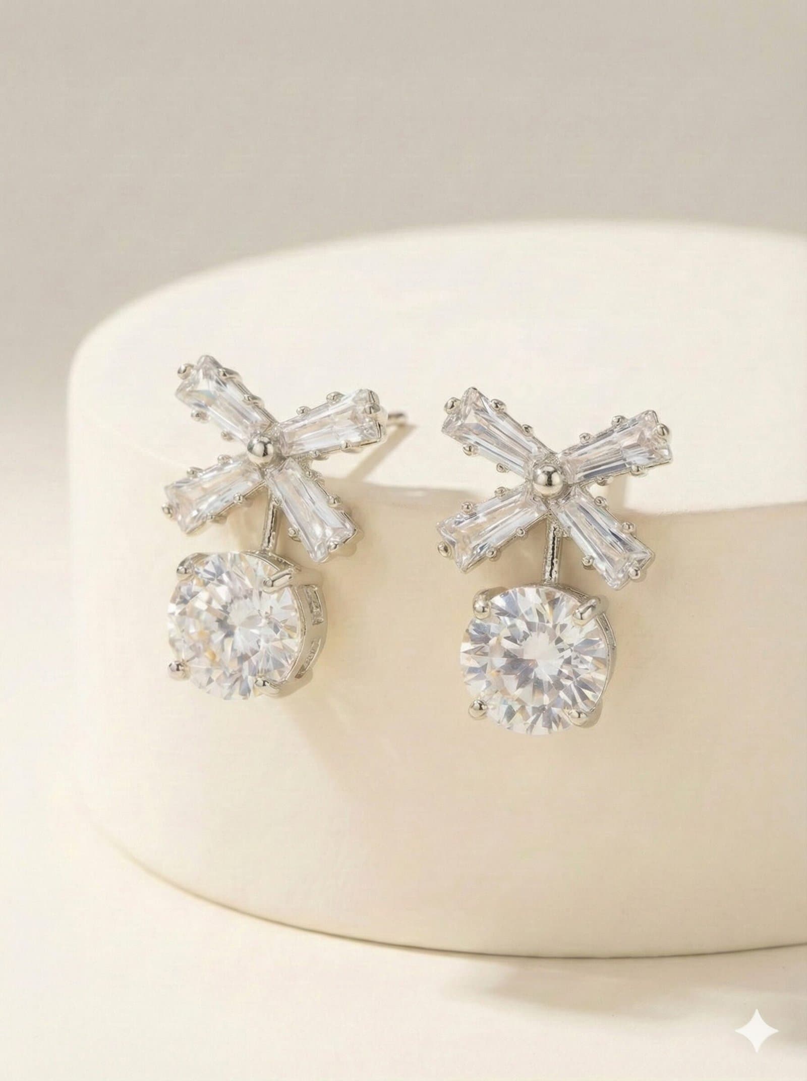Silver-Tone Crystal Bow and Round Drop Stud Earrings — image 3