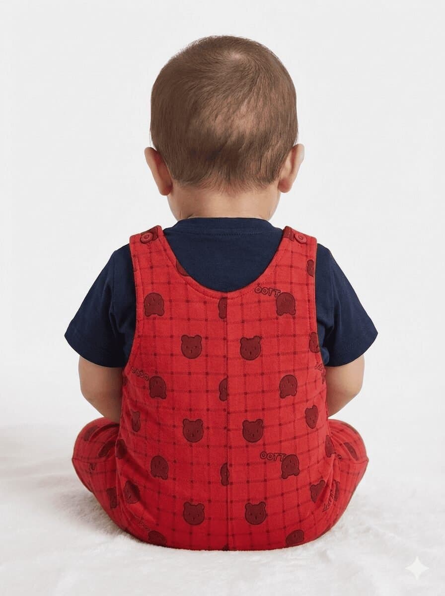 RED Knitted Dungaree Set with Bunny Embroidery and Printed Tee — image 2