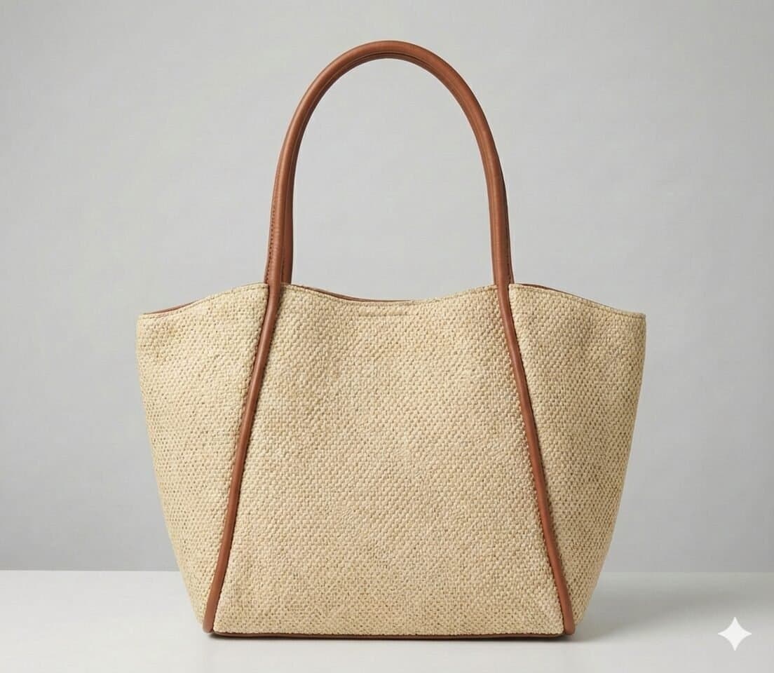 Midnight Woven Texture Tote with Leopard Scarf Accent Tan — image 3