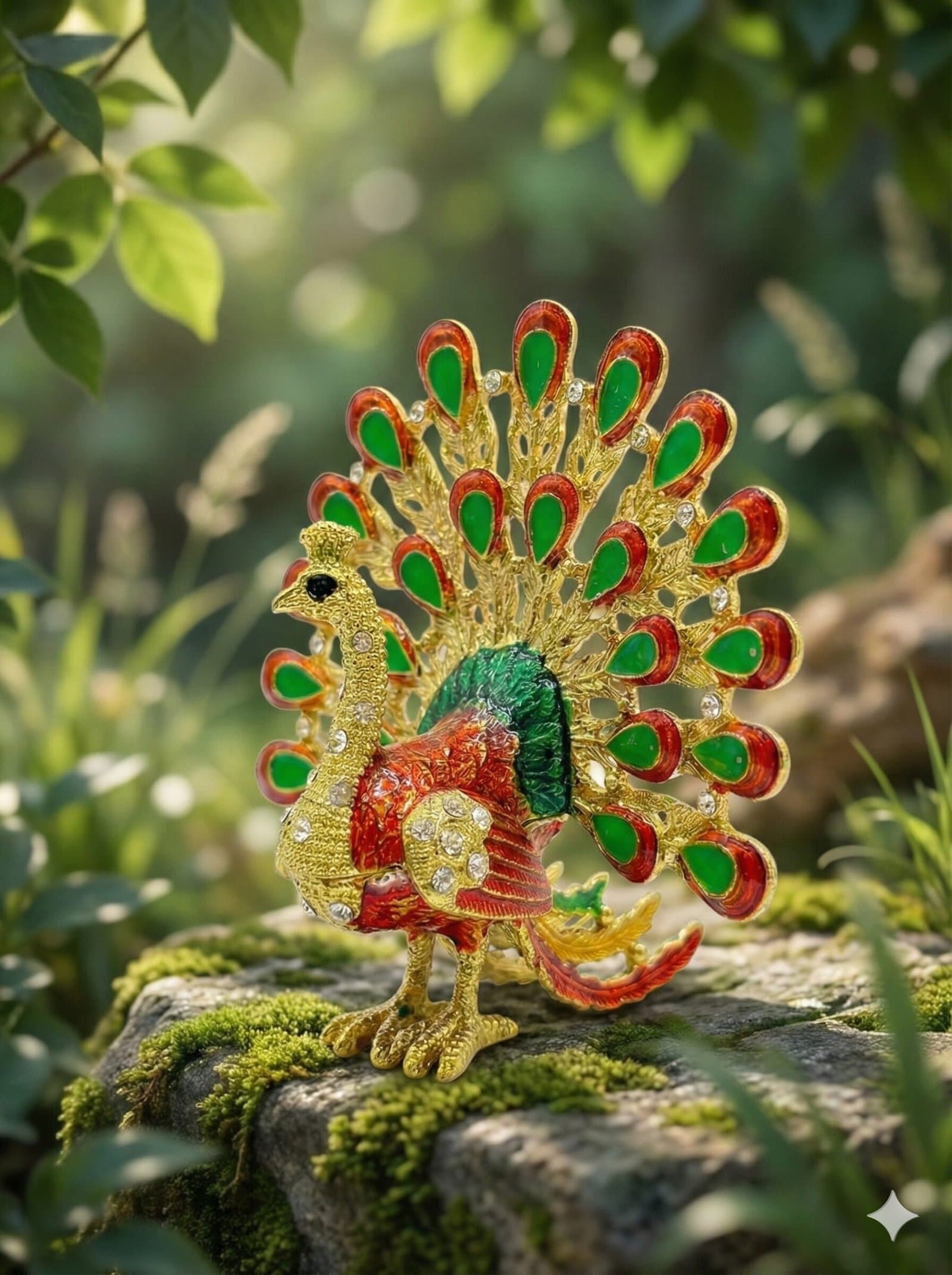Imperial Red & Gold Peacock – Jeweled Trinket Box — image 4