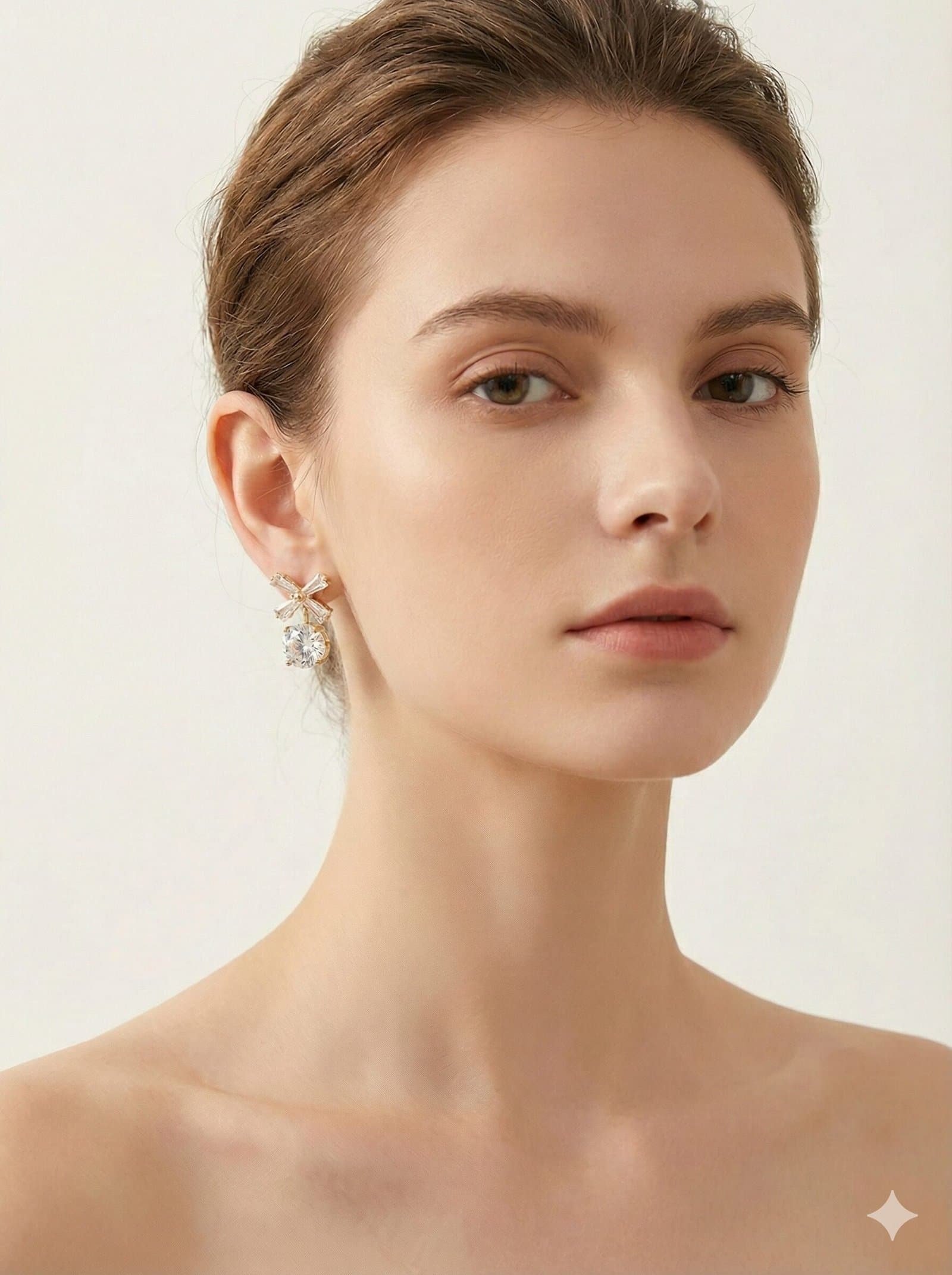 Silver-Tone Crystal Bow and Round Drop Stud Earrings — image 2