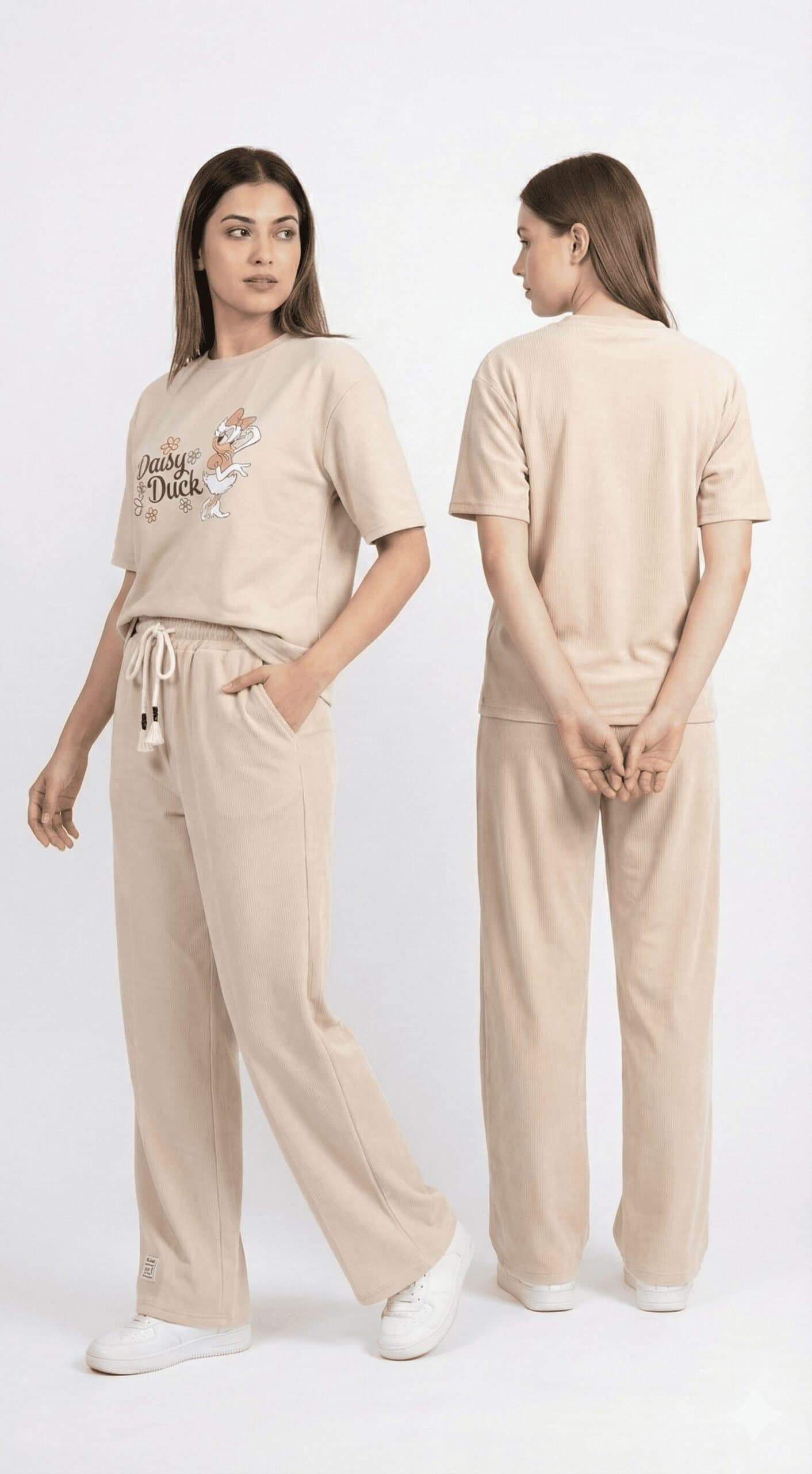 Women's Relaxed Fit "Daisy" Tee & Trouser Duo Biscuit Color — image 1