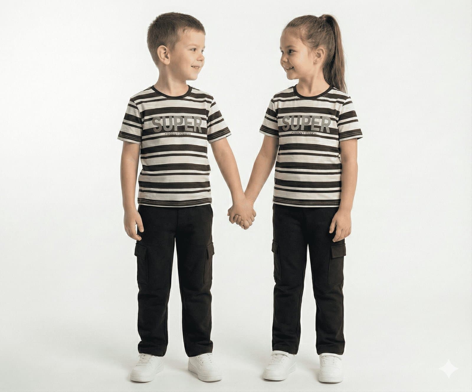 Urban Black & White Striped Tee & Cargo Pant Duo — image 1