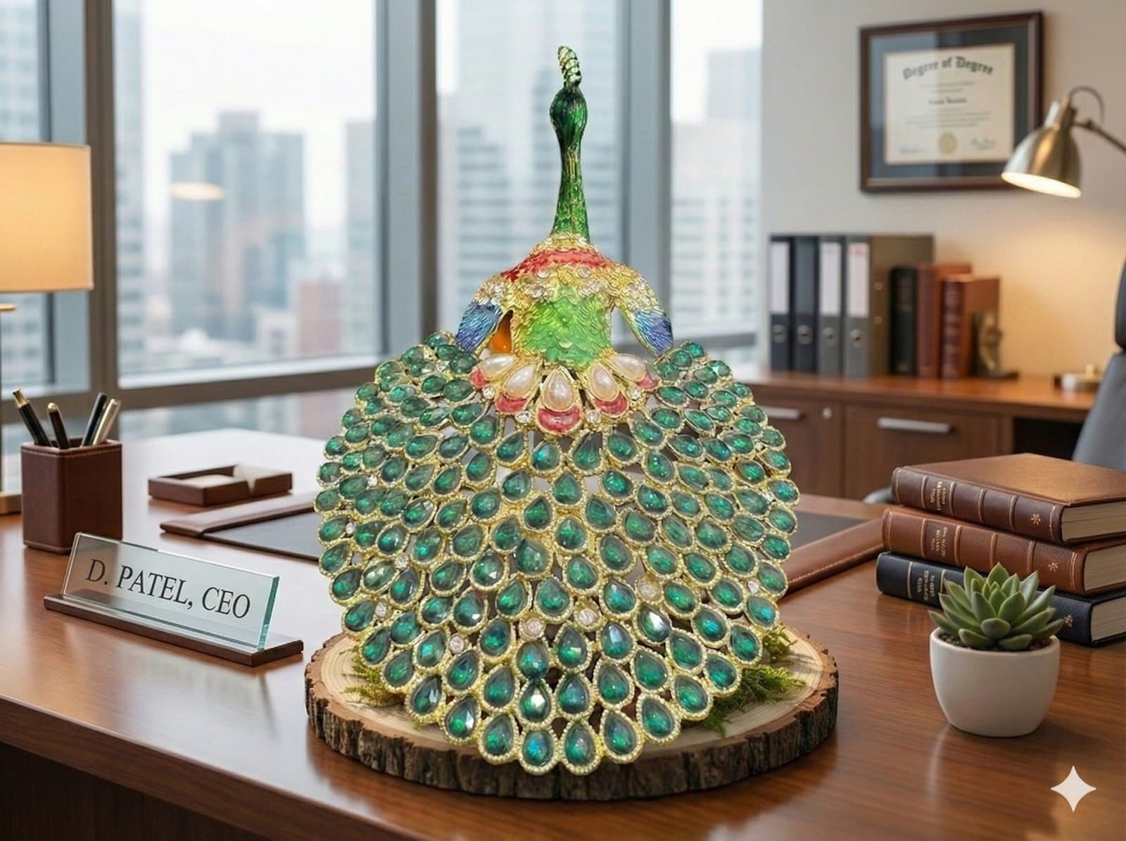Luxury Crystal Peacock Statue – Ornate Green & Gold Decor — image 4